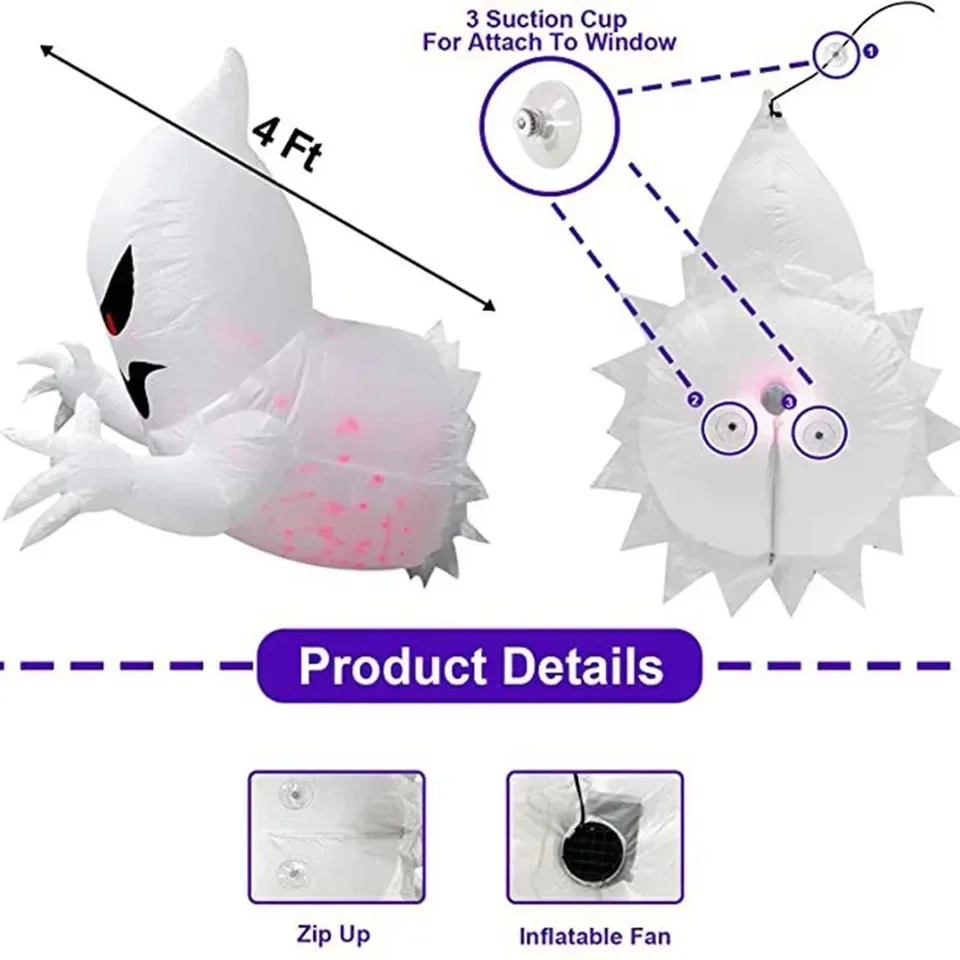 140cm Halloween Ghost Scary Inflatable Giant Blow Up Foldable Phantom Unique Coming Party Outside Yard Garden Lawn Decor Prop - Image 2