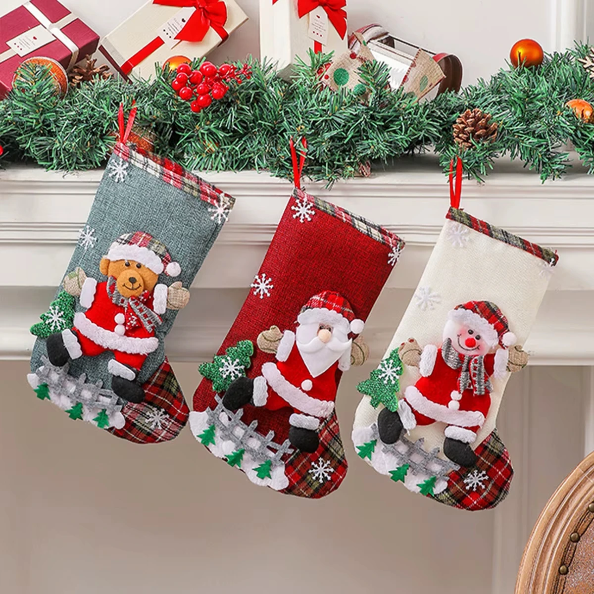 1/4pcs Christmas Stockings Large Capacity Cute Santa Claus/Snowman/Bear/Elk Gift Bags for Xmas Tree Hanging Ornaments Home Decor - Image 6