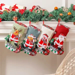 1/4pcs Christmas Stockings Large Capacity Cute Santa Claus/Snowman/Bear/Elk Gift Bags for Xmas Tree Hanging Ornaments Home Decor