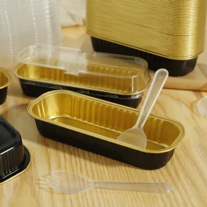 150Pcs Mini Cake Pans with Lids and Spoons 200ml Non-Stick Foil Baking Loaf Pans Rectangular Foil Bread Container for Kitchen