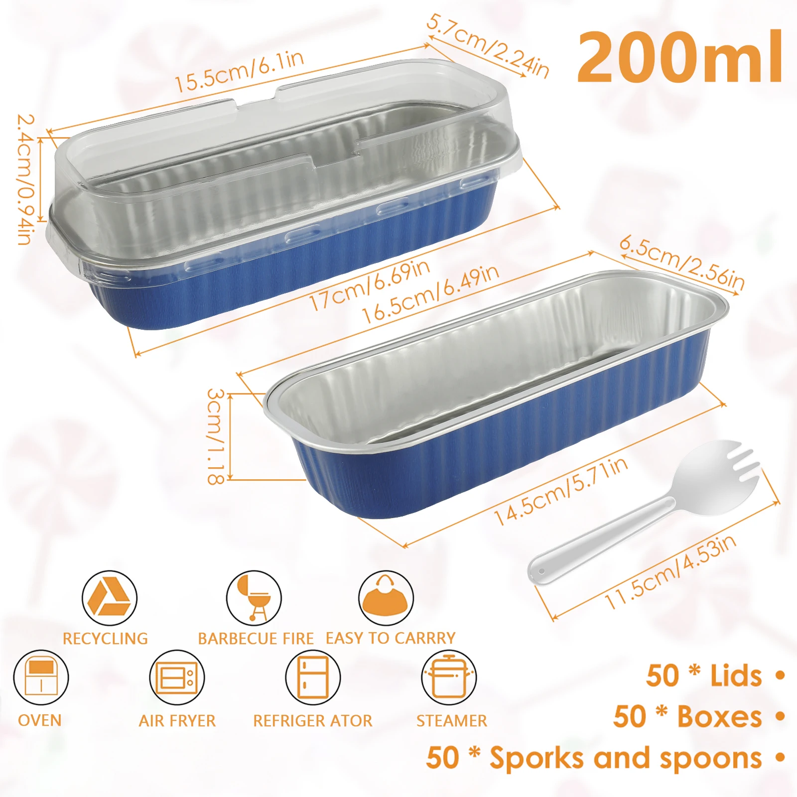 150Pcs Mini Loaf Pans with Lids and Spoons 200ml Rectangle Aluminum Foil Baking Pan Mini Bread Container Heat-Resistant Cake Pan - Image 2