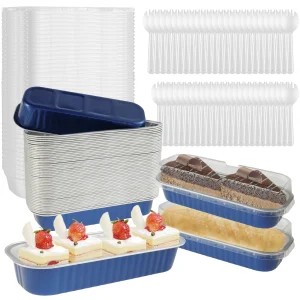 150Pcs Mini Loaf Pans with Lids and Spoons 200ml Rectangle Aluminum Foil Baking Pan Mini Bread Container Heat-Resistant Cake Pan