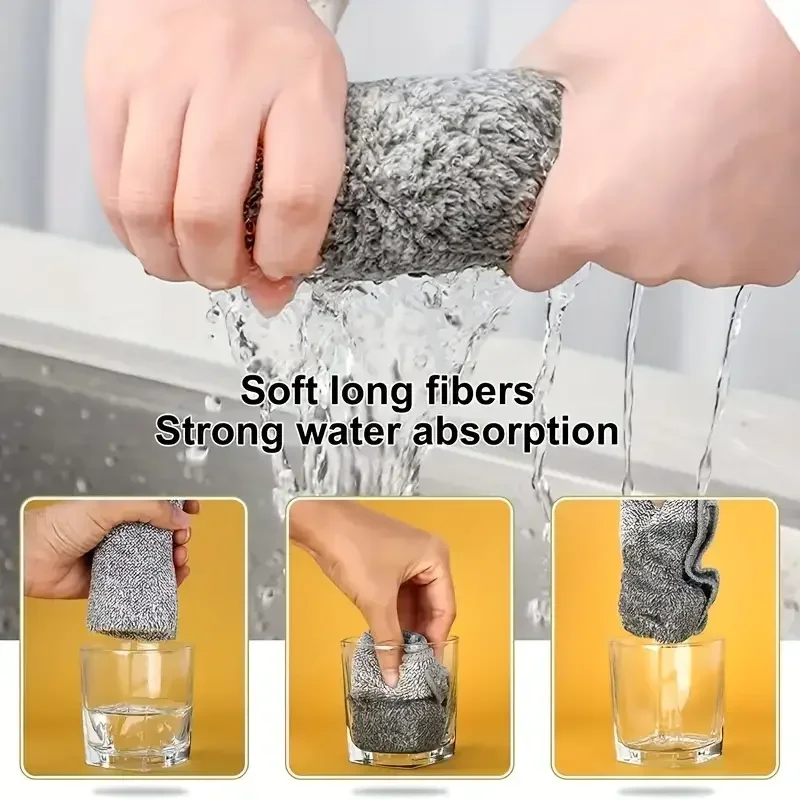 1/50pcs Gray Bamboo Charcoal Thickened Super Absorbent Dishcloth Oil Resistant Kitchen Wipes Microfiber Cleaning Cloths - Image 3