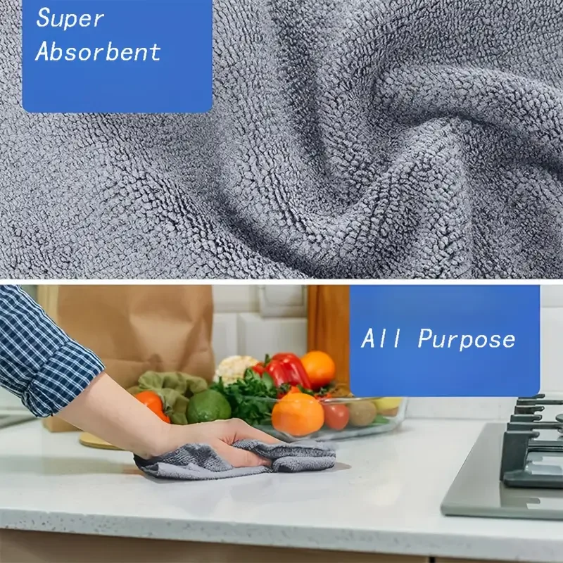 1/50pcs Gray Bamboo Charcoal Thickened Super Absorbent Dishcloth Oil Resistant Kitchen Wipes Microfiber Cleaning Cloths - Image 6