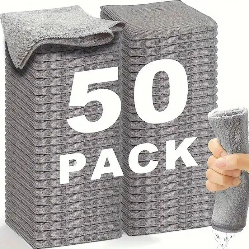 1/50pcs Gray Bamboo Charcoal Thickened Super Absorbent Dishcloth Oil Resistant Kitchen Wipes Microfiber Cleaning Cloths