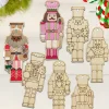 15Pcs/set Christmas Wooden Ornament Unpainted Nutcracker Hanging Pendant For Merry Christmas Tree Decoration DIY Painting Gifts