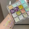 16-Color Sparkling Sequins Eyeshadow Palette Shiny Glitter Gel Self-adhesive High Gloss Body Face Hair Makeup Stage Performance