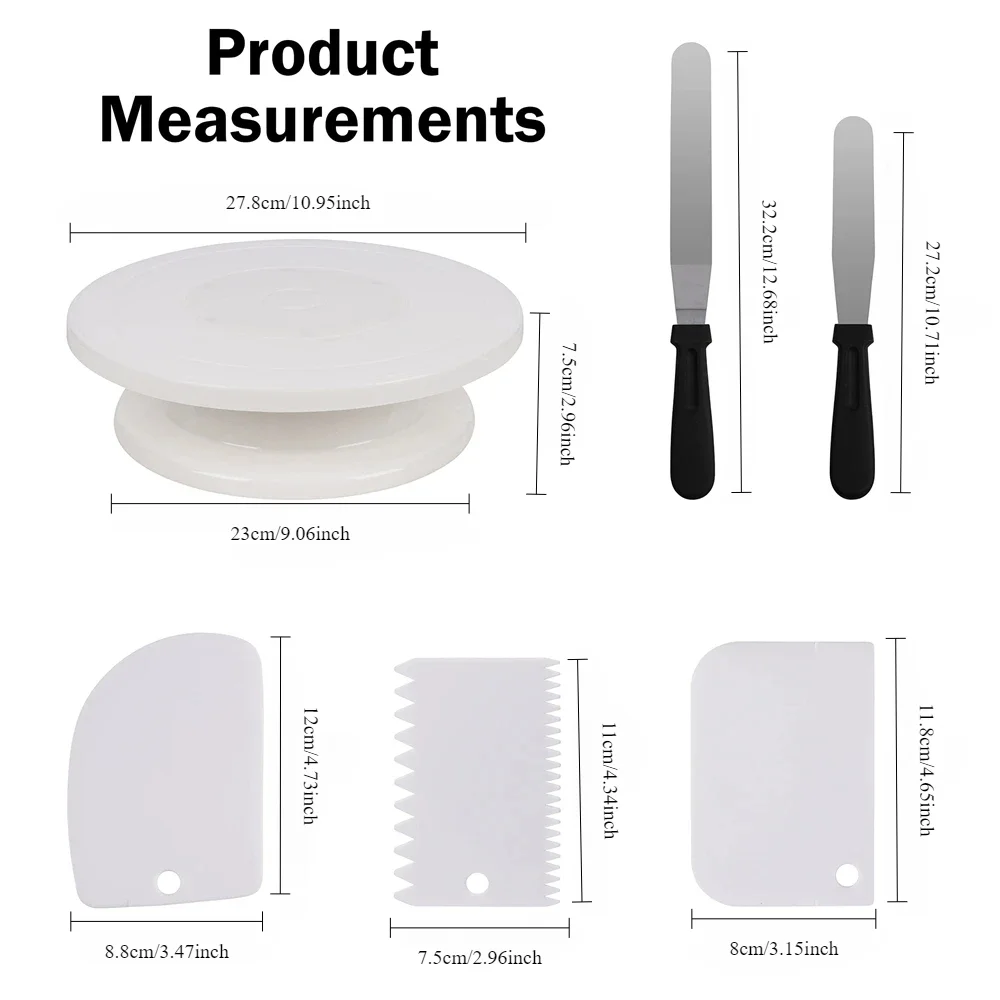 1/6pcs Cake Turntable Set with 2 Frosting Spatula 3 Icing Smoother Scraper Cake Decorating Kit Baking supplies Kit For Party - Image 6