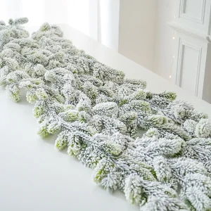 180 cm Christmas wicker simulates snowfall and velvet snow scene, decorated with wicker and LED Christmas wreath