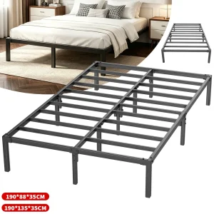 190x88cm/190x135cm Iron Bed Frame Black Bed Frame With Storage Under the Bed Of 35cm,Easy Assembly, Modern Black Bedroom Furniture, Mattress Foundation