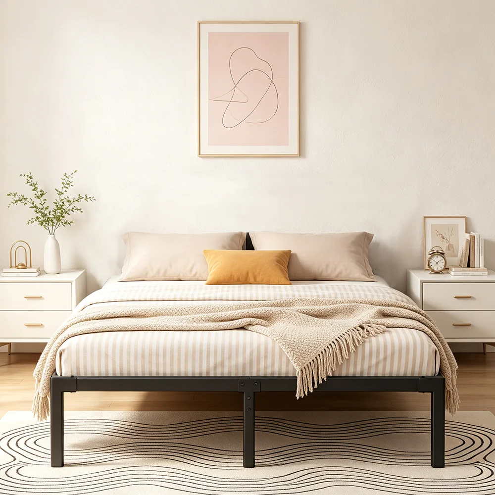 190x88cm/190x135cm Iron Bed Frame Black Bed Frame With Storage Under the Bed Of 35cm,Easy Assembly, Modern Black Bedroom Furniture, Mattress Foundation - Image 6