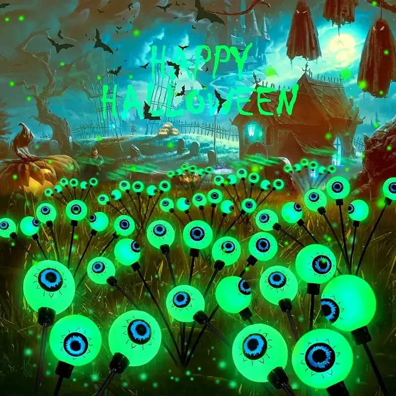1PC 6-Head Solar Halloween Green Eyeball Light,Outdoor Waterproof Plug-in Stake Lights,Firefly Light For Garden,Lawn,Ground,Yard