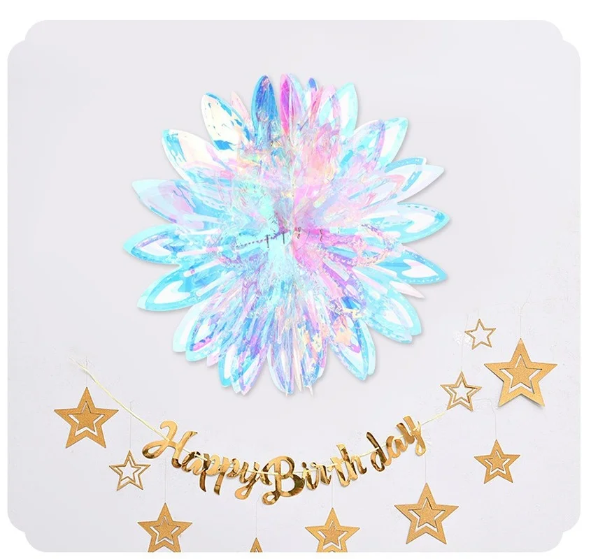 1PC 9-Inch Iridescent Flower Ball Ornament Foil Ceiling Decorative Hanging Decoration for Christmas Bridal Shower - Image 2