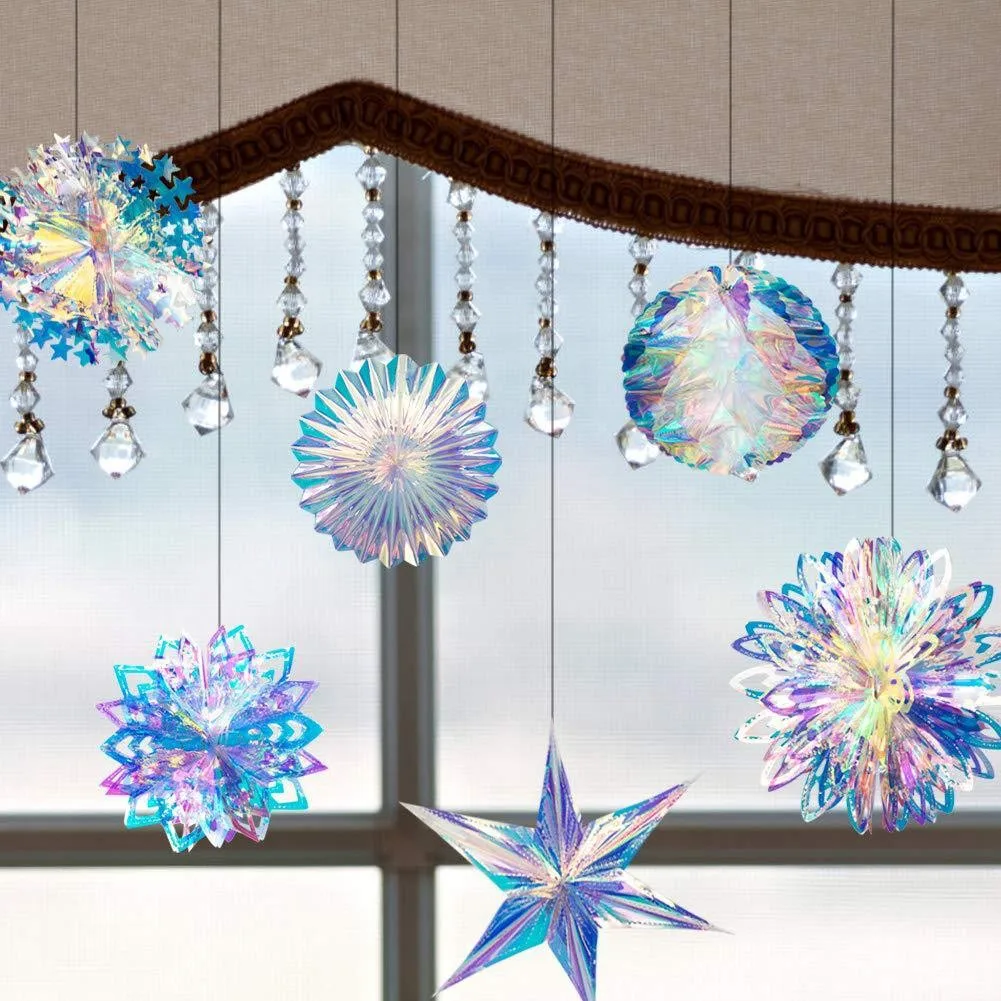 1PC 9-Inch Iridescent Flower Ball Ornament Foil Ceiling Decorative Hanging Decoration for Christmas Bridal Shower - Image 4