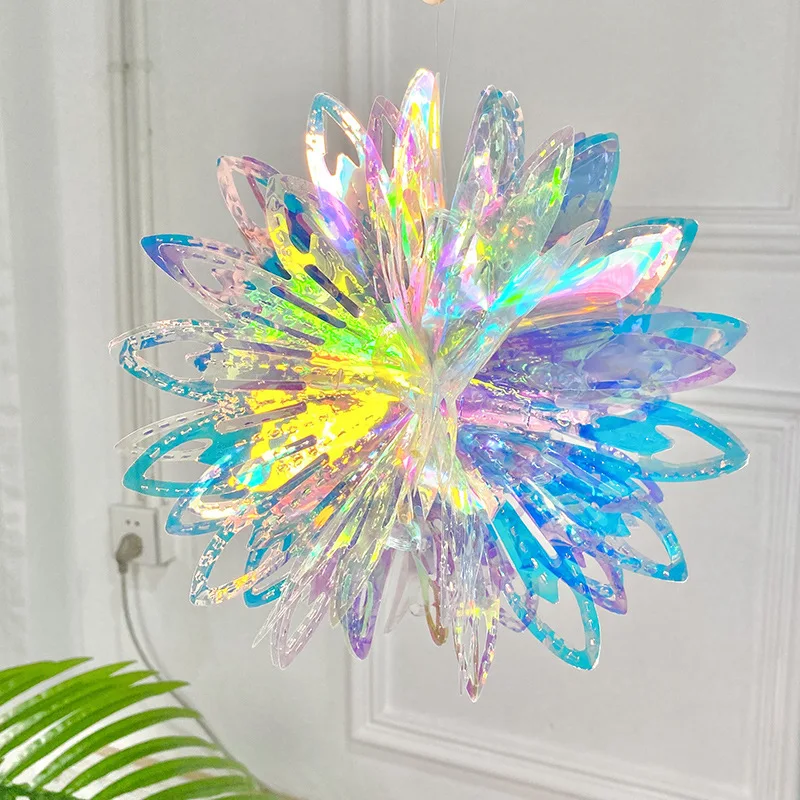 1PC 9-Inch Iridescent Flower Ball Ornament Foil Ceiling Decorative Hanging Decoration for Christmas Bridal Shower
