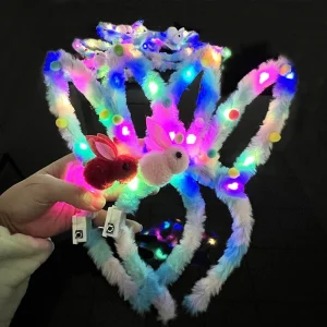 1PC Led Glow Rabbit Bunny Cat Ears Headband With Lights Costume Party Decor Props Children Adult Girl Party Decoration Gift