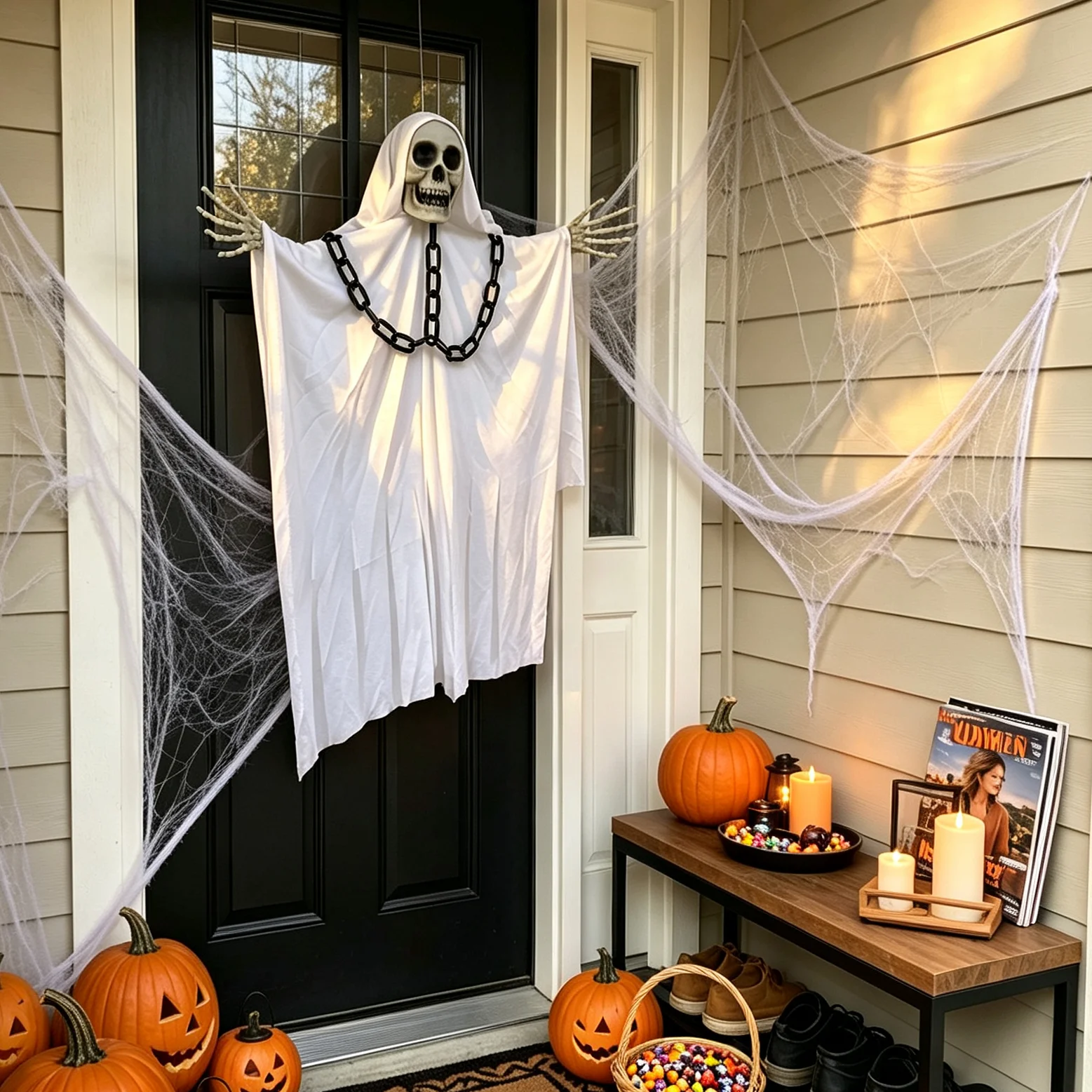 1PCS Halloween Hanging Skull Ghost Decor Skeleton Ghost Decoration Ghost Halloween decoration for Indoor Outdoor Use in Gardens