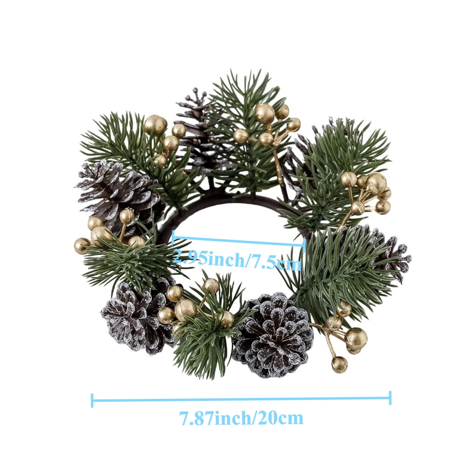 1Pc Christmas Mini Pinecone Wreath Artificial Candle Cup Garland Xmas Table Desktop Ornament Window Door Wall Hanging Home Decor - Image 6