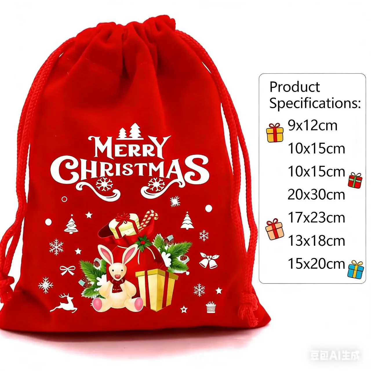 1Pcs Red Christmas Velvet Drawstring Bag, Santa Gift Pouch for Candy and Snack Wrapping, Wedding Party Favors Decoration - Image 6