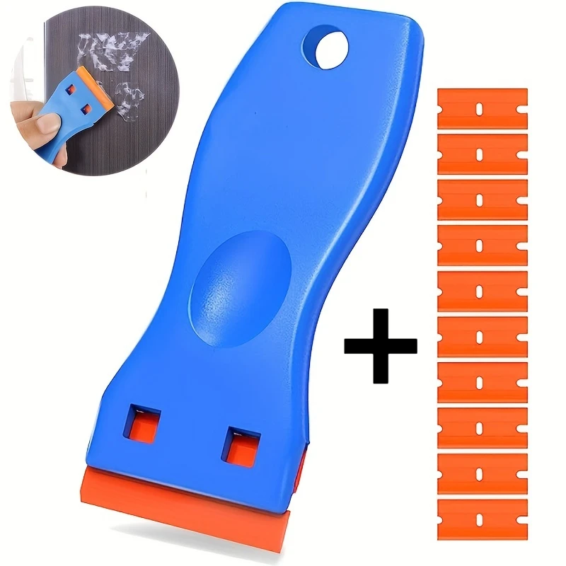 1Set Car Window Glass Clean Scraper Car Sticker Remover Plastic Razor Blade Label Clean Razor Glue Remover Cleaning Tools