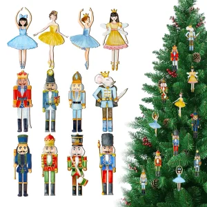 1Set Christmas Tree Hanging Pendant Wooden Nutcracker Soldier Puppet Pendant Christmas Party Atmosphere New Year Home Decoration