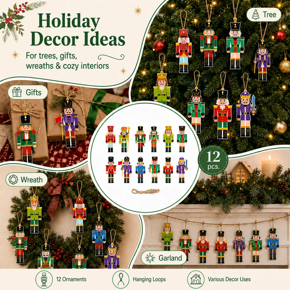 1Set Wooden Christmas Nutcracker Soldier Pendant Cartoon Xmas Tree Hanging Ornaments Home Festive Decor New Year Holiday Gift - Image 3
