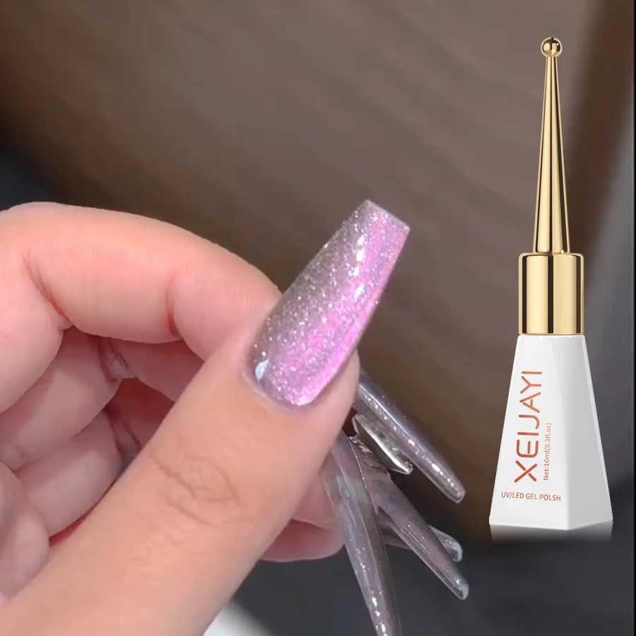 1pc 10ml Silk Nude Crystal Cat Eye Magnetic Nail Polish Holographic Pink Cat Eye Gel Nail Polish Varnish - Image 4