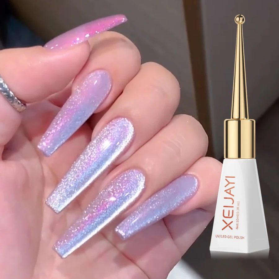 1pc 10ml Silk Nude Crystal Cat Eye Magnetic Nail Polish Holographic Pink Cat Eye Gel Nail Polish Varnish - Image 6