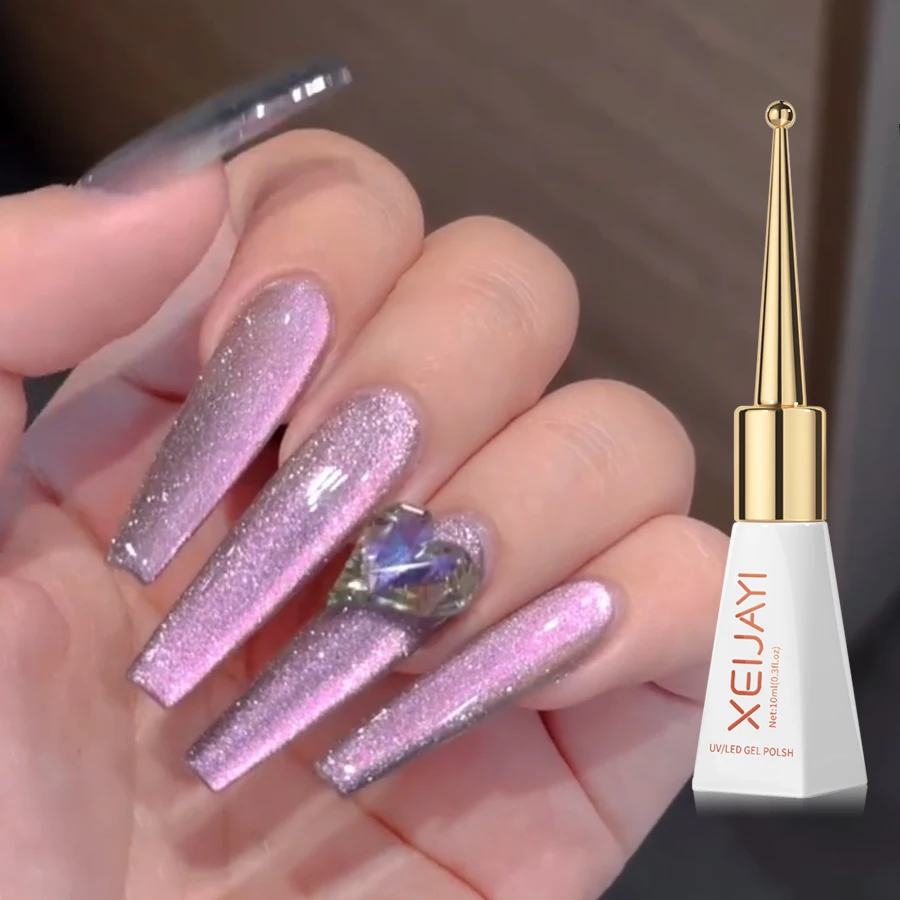 1pc 10ml Silk Nude Crystal Cat Eye Magnetic Nail Polish Holographic Pink Cat Eye Gel Nail Polish Varnish - Image 5