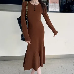 1pc 2026 new French spring winter slim Kids girl clothes long princess party Fishtail Dresses teenager 4 5 6 8 9 10 14 12 year