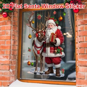 1pc 2D Flat Self Adhesive Removable Double Sided Christmas Window Clings Santa Reindeer Holly Snow Globe PVC DIY Decoration