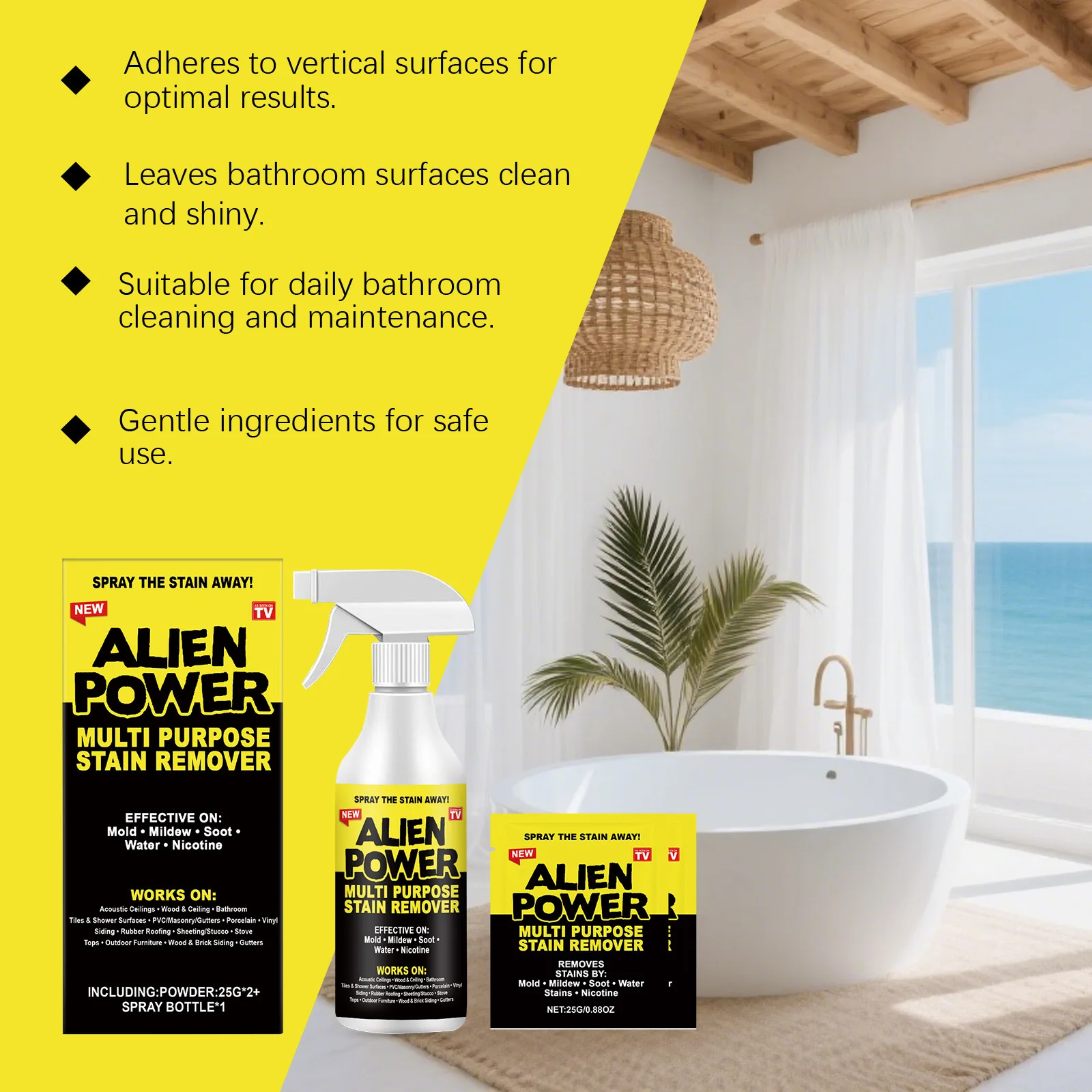 1pc Alien Power Multi Purpose Stain Remover Spray Mold Mildew Grime Cleaner for Bathroom Tile Glass Vertical Adhesion Formula - Image 6