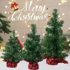 1pc Artificial Christmas Tree, Red/Black Plaid Base, 3 Sizes Emerald Green Pine, Desktop Cafe Farmhouse Decor
