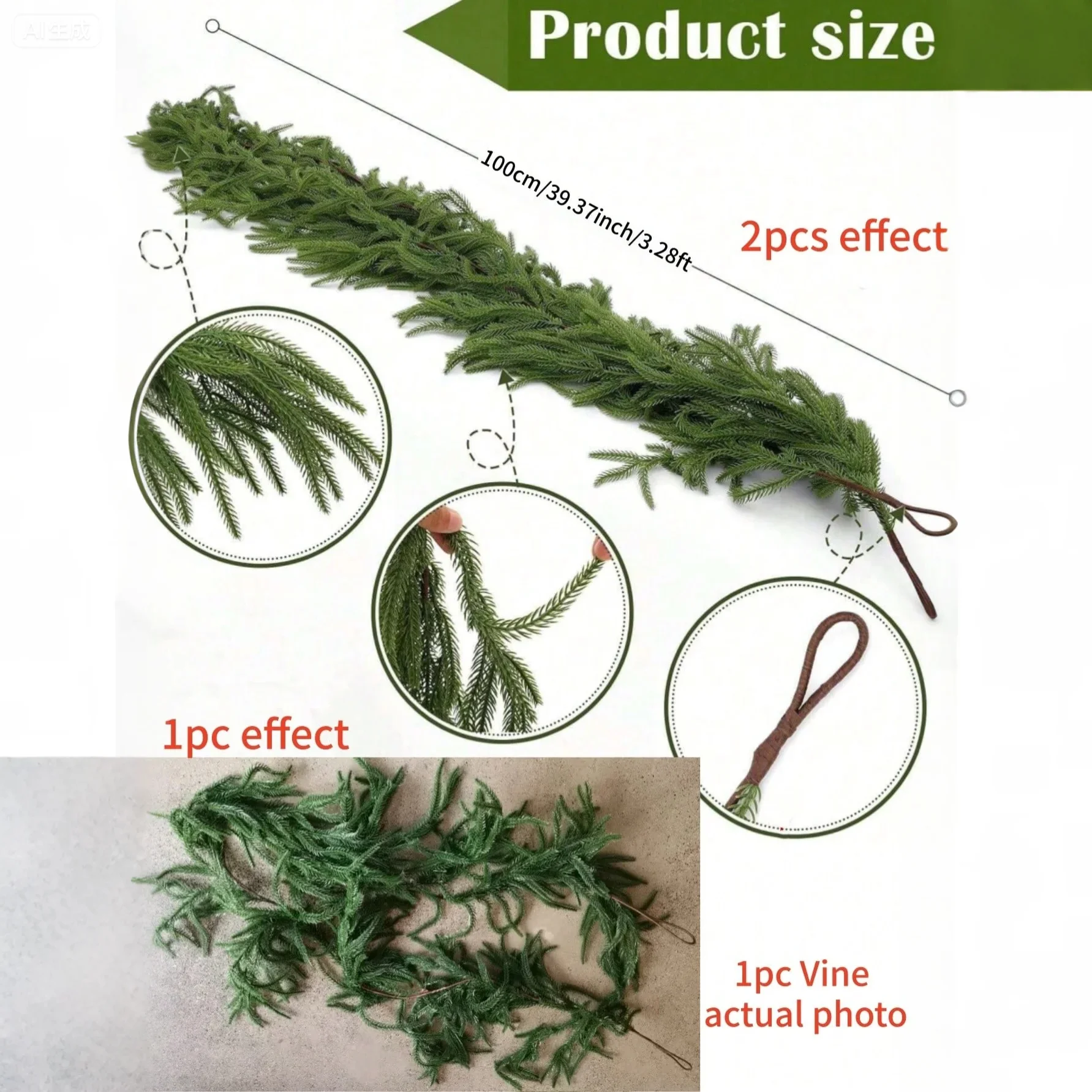 1pc Artificial Norfolk Pine Christmas Wreath Fake Green Garland Front Door Walls Porches Home Decor Xmas Decor Christmas Decor - Image 6