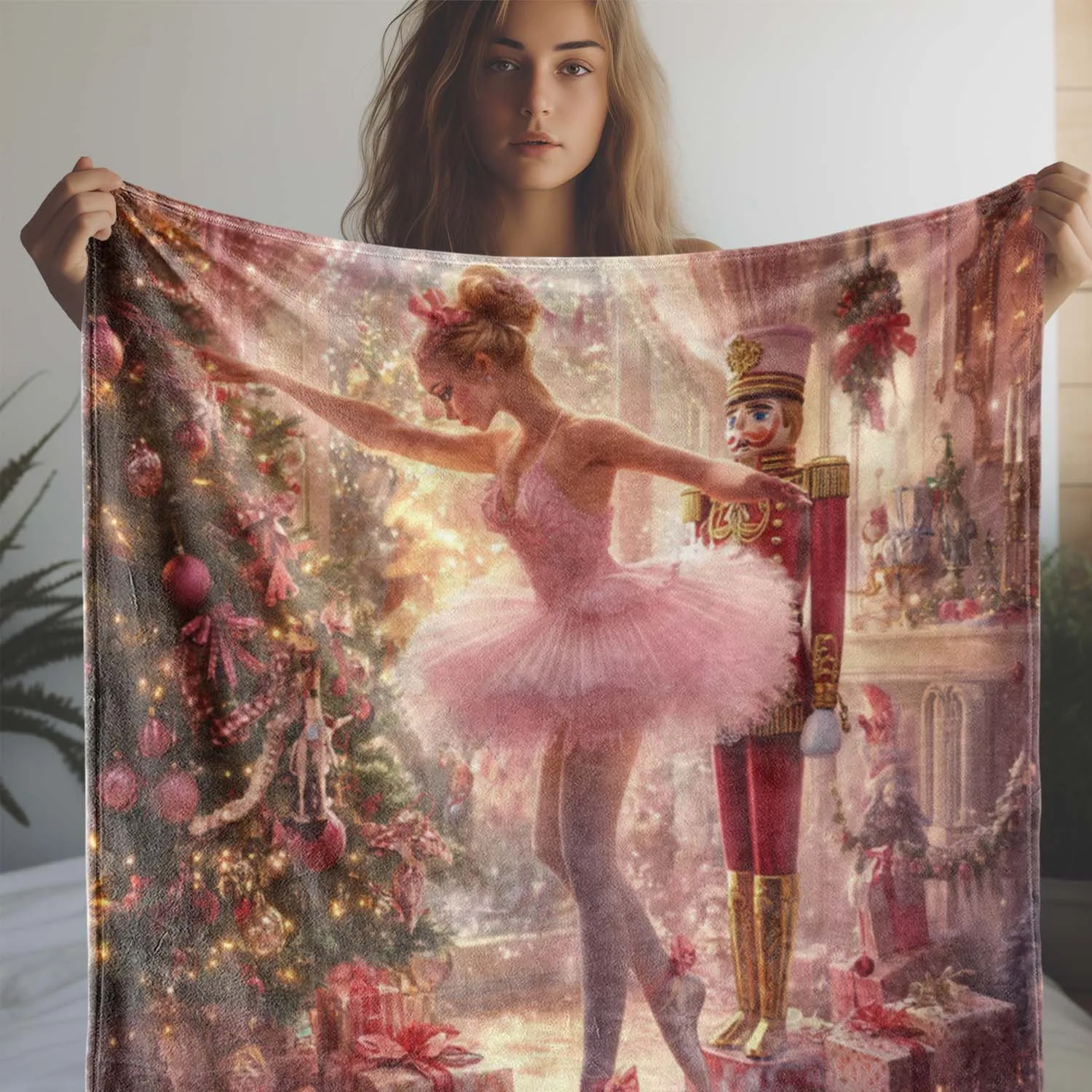 1pc Vintage Ballet Nutcracker Christmas Print Flannel Throw Blanket - Soft, Cozy, All-Season, 250-300gsm, Digital Print for Sofa - Image 4