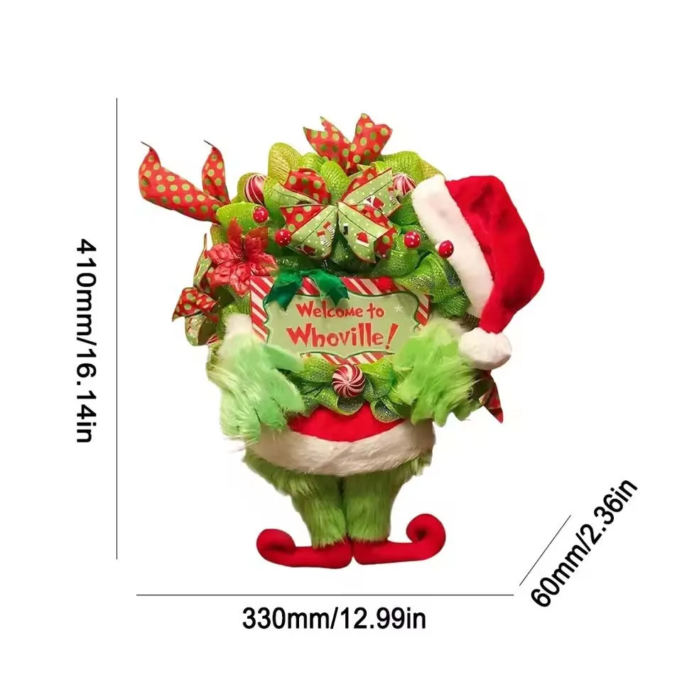 1pcs Creative Christmas Decor Plush Green Hairy Monster Hanging Ornament Elf Leg Wreath Door Hanging New Year Decoration - Image 6