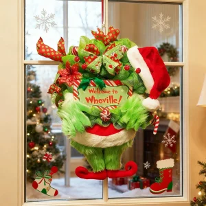1pcs Creative Christmas Decor Plush Green Hairy Monster Hanging Ornament Elf Leg Wreath Door Hanging New Year Decoration