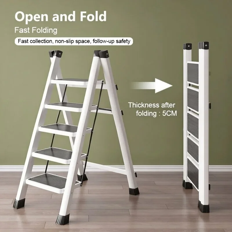 2-3 Step Folding Ladder, Anti-Slip Wide Pedal 330lbs Carbon Steel Step Stool with Storage Shelf, Multifunctional Plant Stand