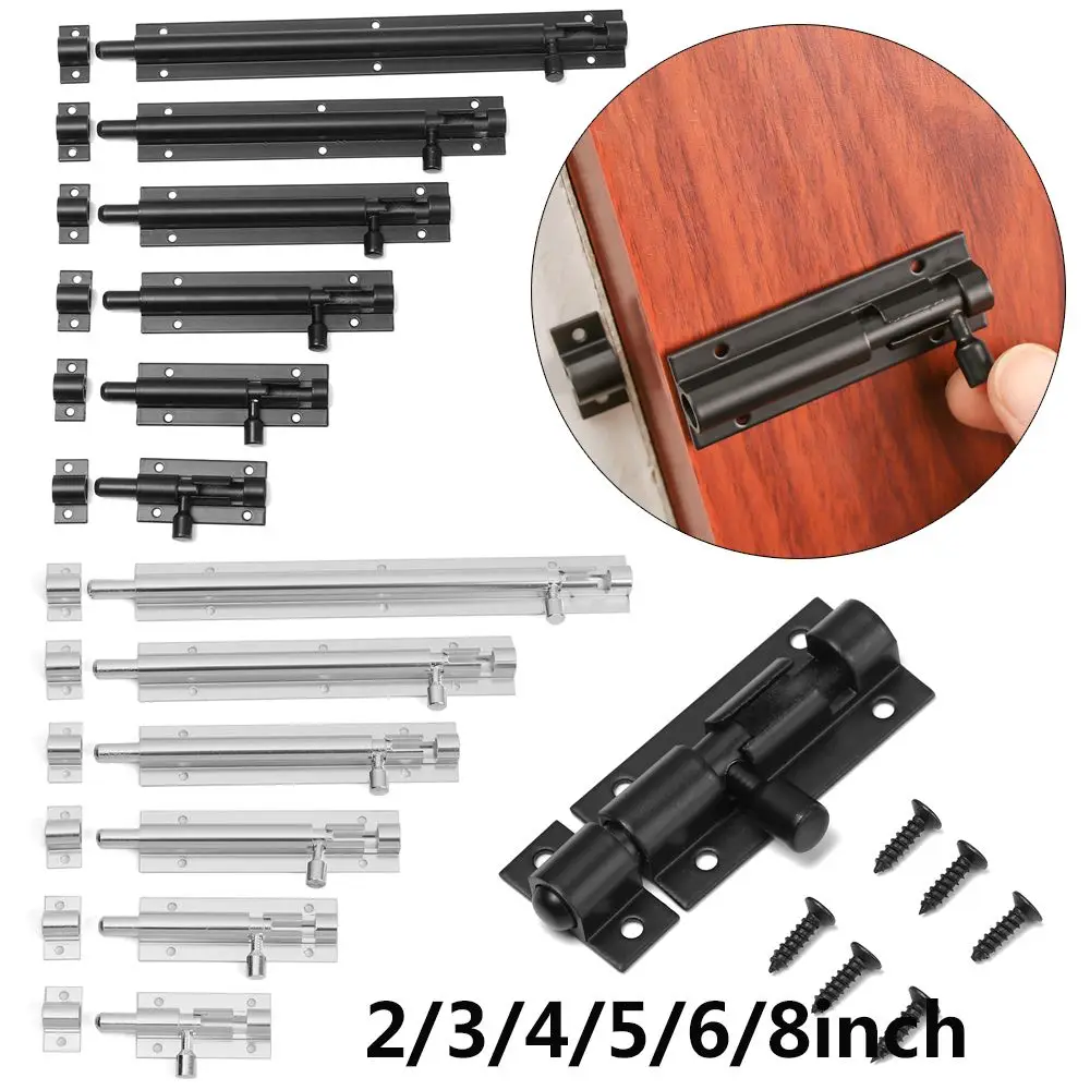 2-8" Heavy Duty Large Garden Gate Shed Sliding Door Tower Bolt Latch Catch Home Hardware Black and Silver