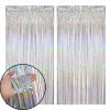 2 packs Silver Foil Fringe Curtains 6.56ft Iridescent Laser Tinsel Backdrop Curtain for Birthday Christmas Wedding Party Decor