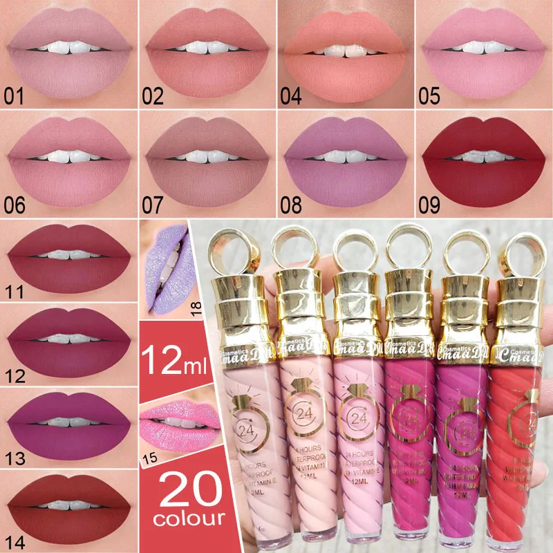 20 Colors Matte Liquid Lipstick Waterproof Long Lasting Shimmer Nude Lip Gloss Glitter Non-stick Cup Red Lip Tint Beauty Makeup