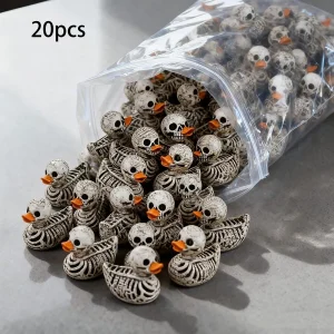 20-Pack 0.6in Gothic Cute Skull Ducks - Resin Figurines for Halloween, Gothic Home, Office, Party - Compact Desk Decor