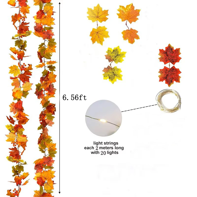 200CM Autumn Artificial Maple Leaf Wreath Fake Leaf Plant Vine Home Decor Garden Halloween Wall Outdoor Doors Windows Decoration - Image 6