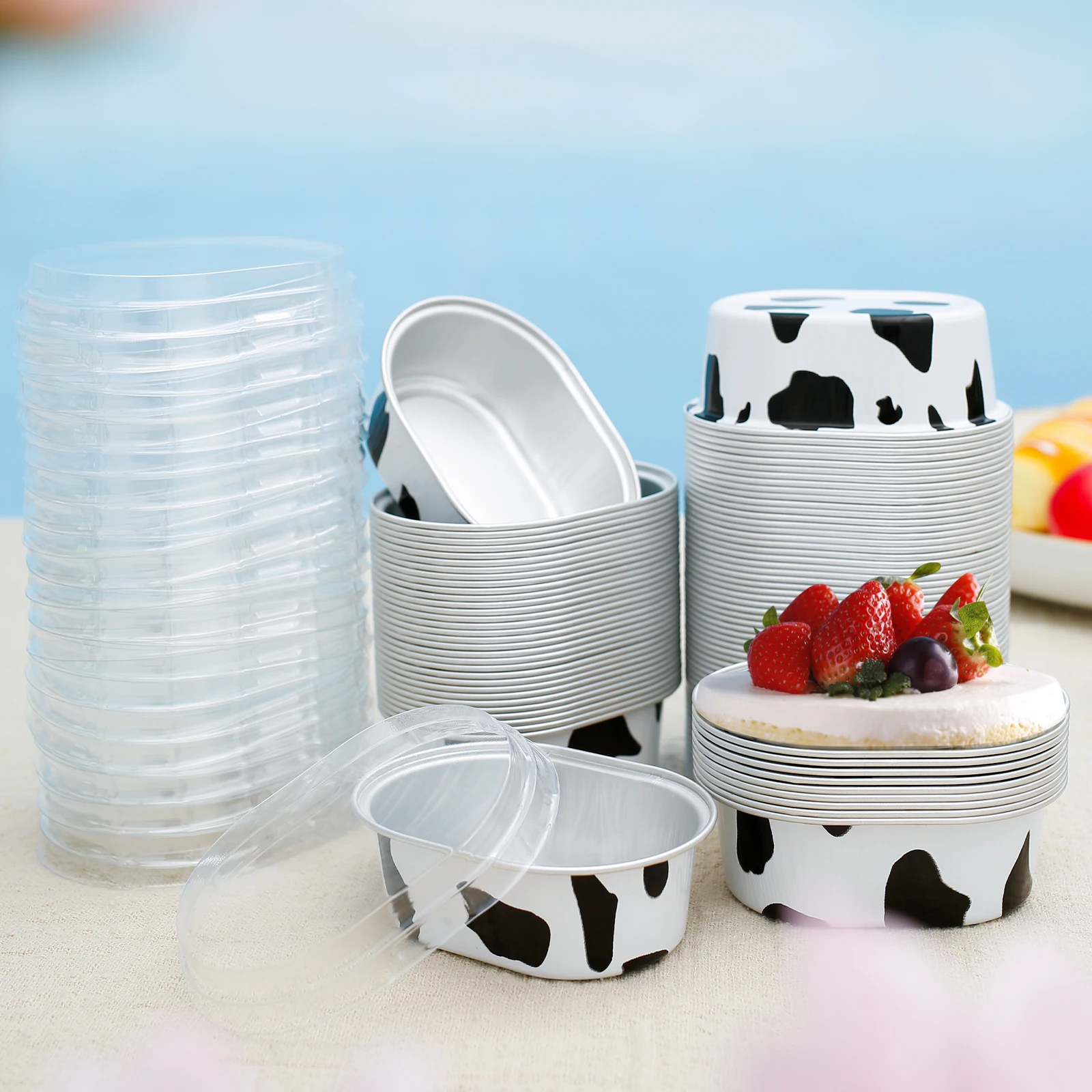 200Set/100Set Aluminum Foil Cake Container 68ml Cake Pans Liners with Lids Heat-Resistant Foil Baking Cups Cake Pan Kitchen Tool - Image 5