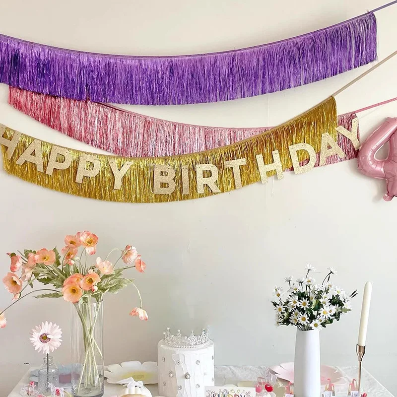 200x20cm Foil Curtain Garland Backdrop Metallic Tinsel Foil Fringe Curtain Photo Props for Birthday Bachelorette Party Decor - Image 6
