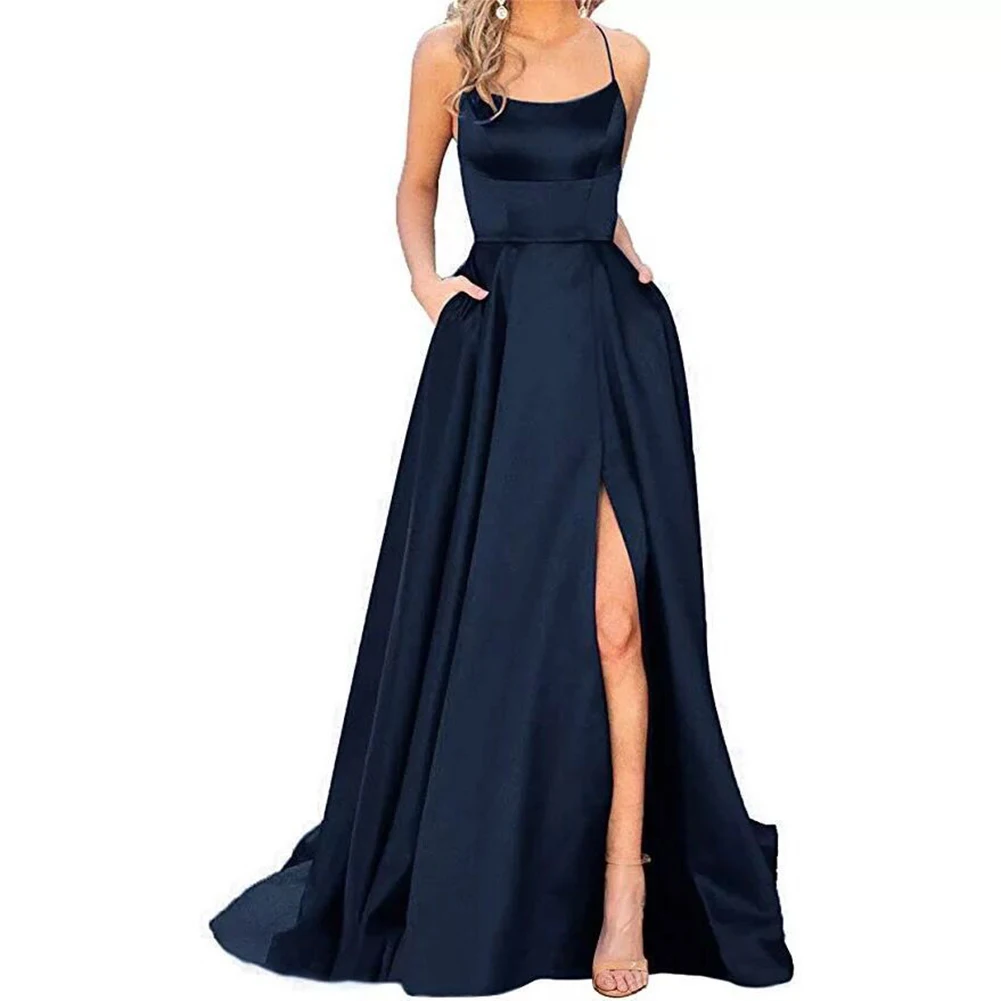 2023 New Evening Dress Satin Camisole.spaghetti Strap Comfortable Dresses Elegant Long Dress Off Shoulder Silk Like - Image 2