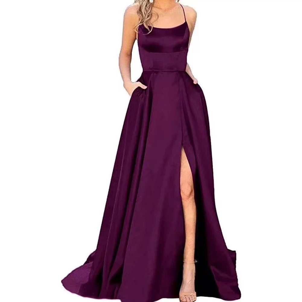 2023 New Evening Dress Satin Camisole.spaghetti Strap Comfortable Dresses Elegant Long Dress Off Shoulder Silk Like - Image 4