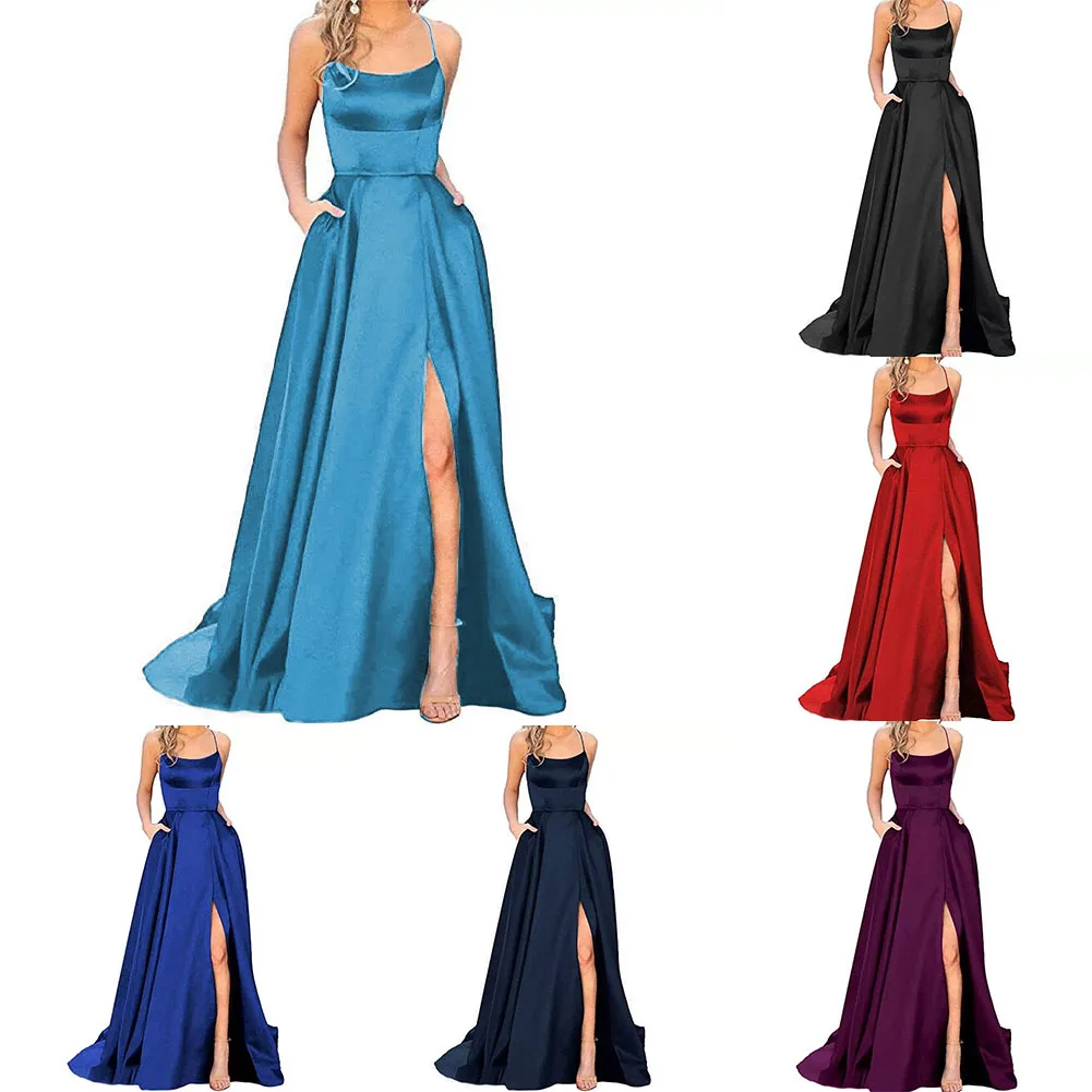 2023 New Evening Dress Satin Camisole.spaghetti Strap Comfortable Dresses Elegant Long Dress Off Shoulder Silk Like - Image 6