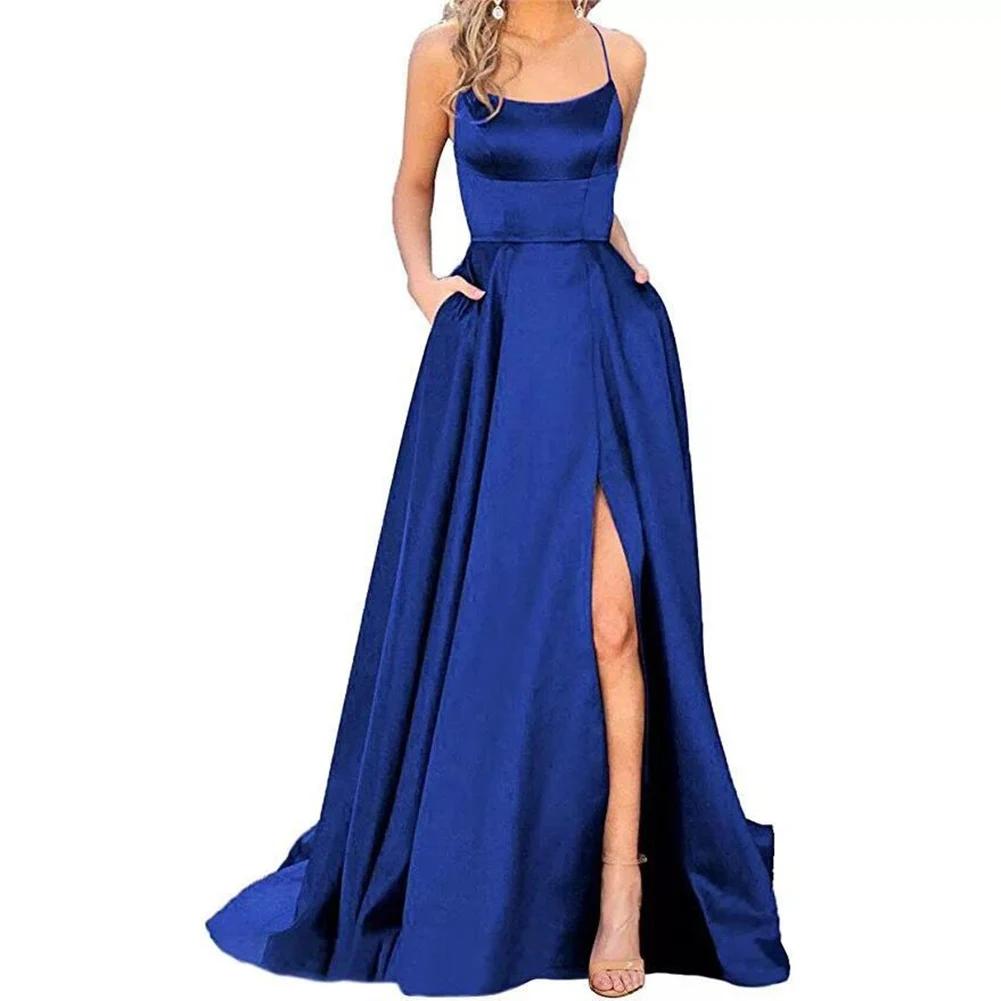 2023 New Evening Dress Satin Camisole.spaghetti Strap Comfortable Dresses Elegant Long Dress Off Shoulder Silk Like - Image 3
