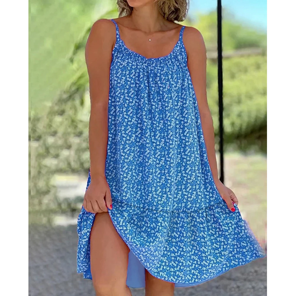 2024 Sweet Style Women Floral Print Dress Casual Sexy Spaghetti Strap Party A-Line Sleeveless Sundress Female Beach Vestidos - Image 4